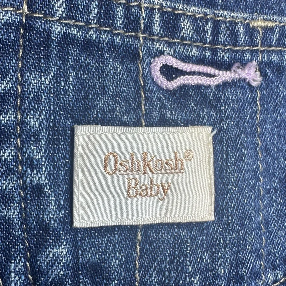 OshKosh Denim Overalls Girls 6-9M Blue Fleece Lined Polar Bear Winter Dungarees